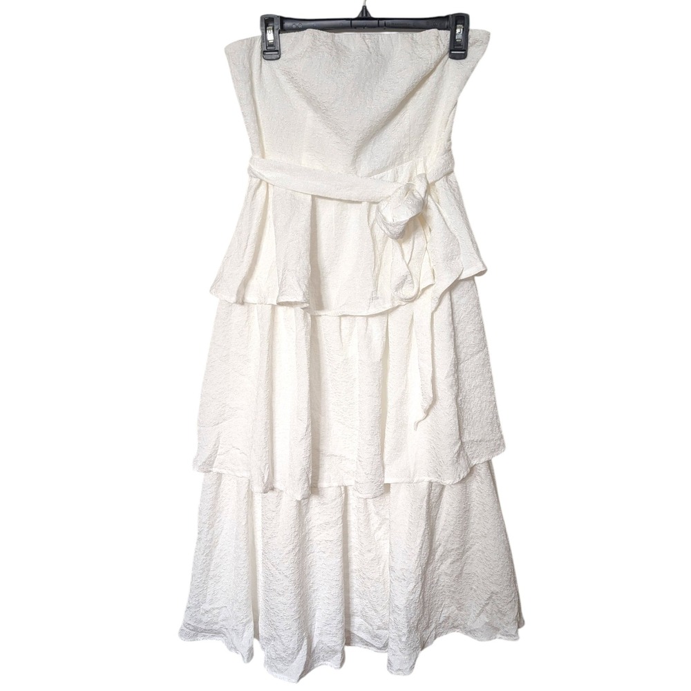 Lulus Truly Marvelous White Jacquard Strapless Tiered Midi Dress Size M NWT - Picture 4 of 9